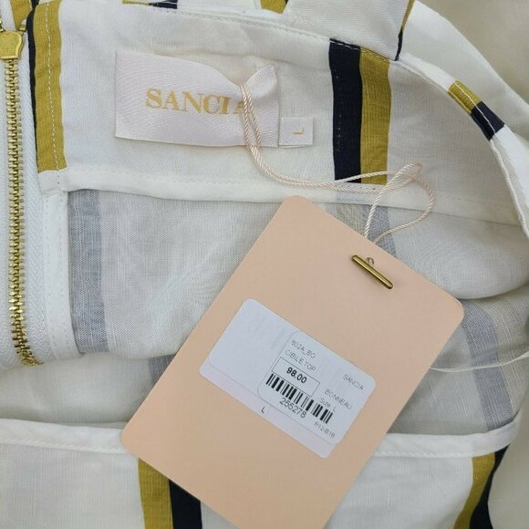 New Sancia Cibile Top Womens L Bonneau Stripe Crop Linen Blend Square Neck - Picture 5 of 7